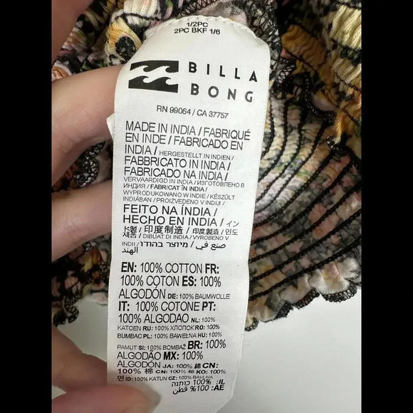 Billabong Cropped Sweatheart Neck Floral Puff Sleeve Top SIZE S - Picture 5 of 5